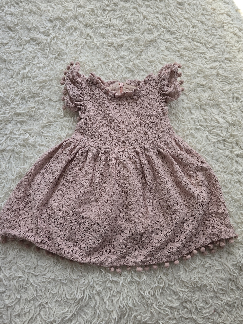 Girls Pink Lace Pom-Pom Dress